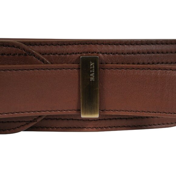 Bally Womens Wide Brown Leather Belt 90 36 Ribbed High Waist Brass Gold Hardware - Picture 9 of 11